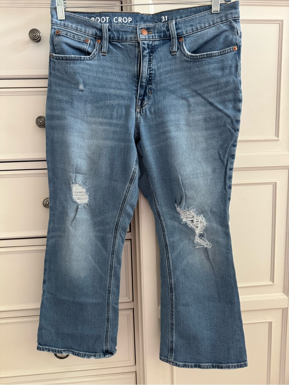 J.Crew Classic Distressed Crop Bootcut Jeans - Blue